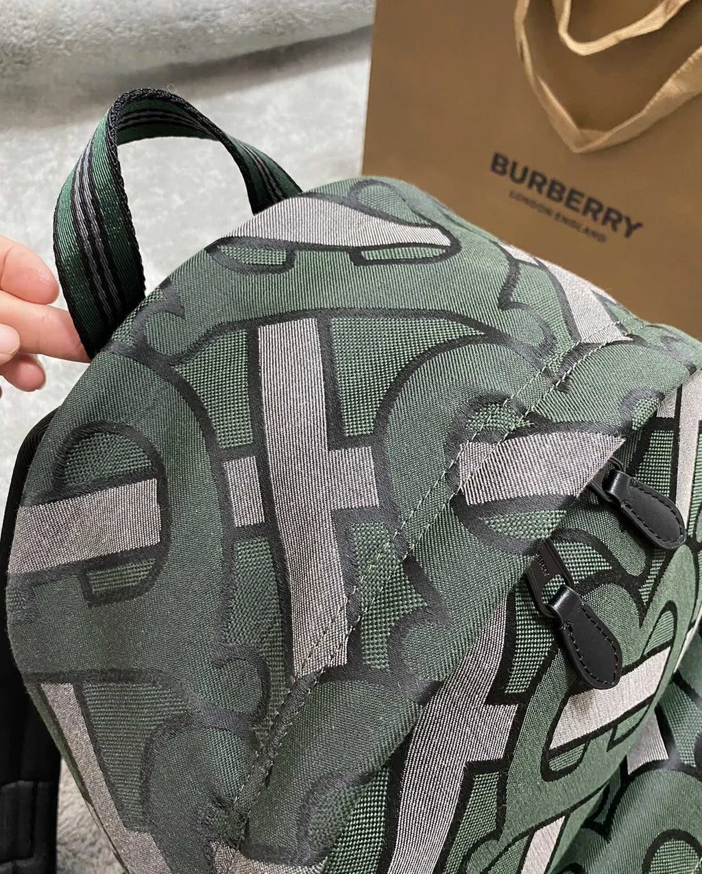 Burberry Olive Monogram Backpack - Hình 3