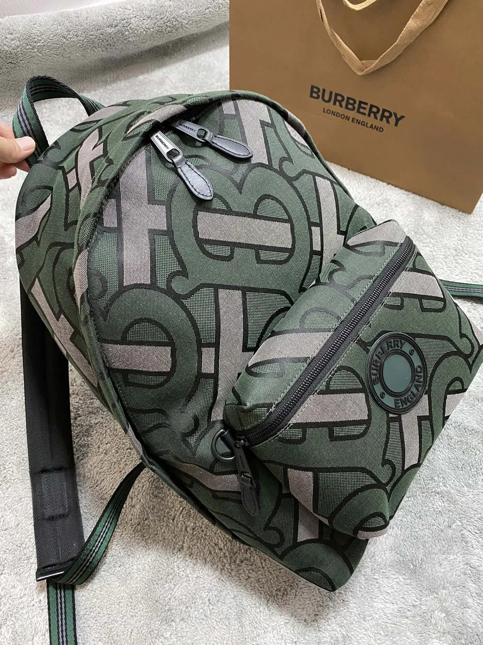Burberry Olive Monogram Backpack - Hình 2