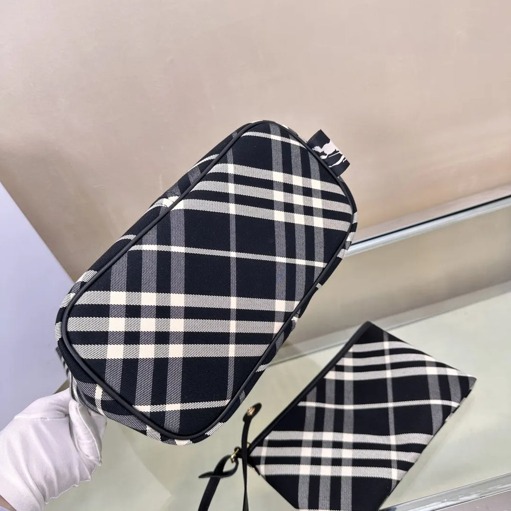 Burberry Black Plaid Knit Hobo Bag - Hình 9