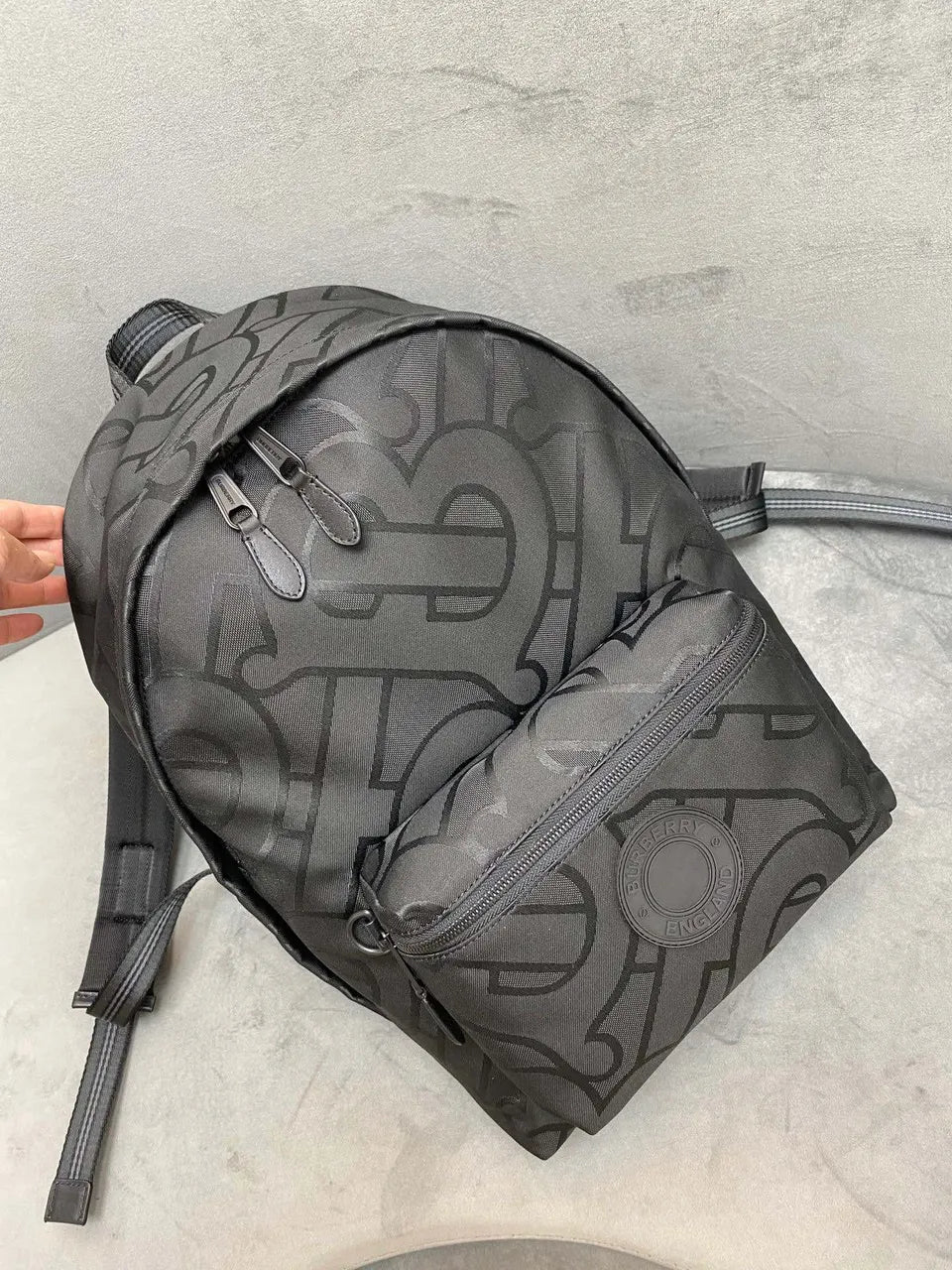 leather Burberry Black Monogram Backpack