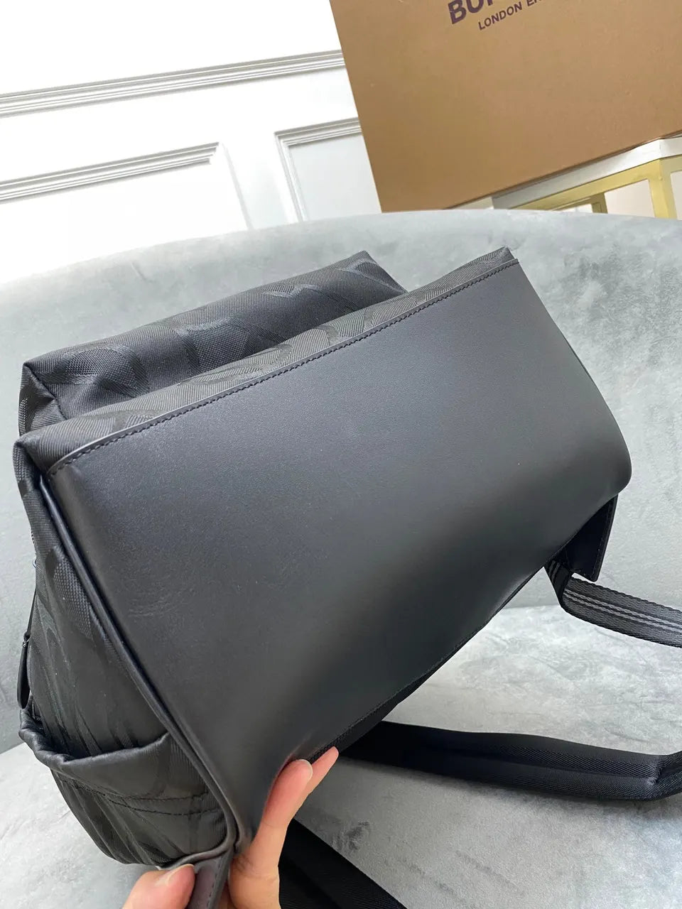 leather Burberry Black Monogram Backpack - Hình 7