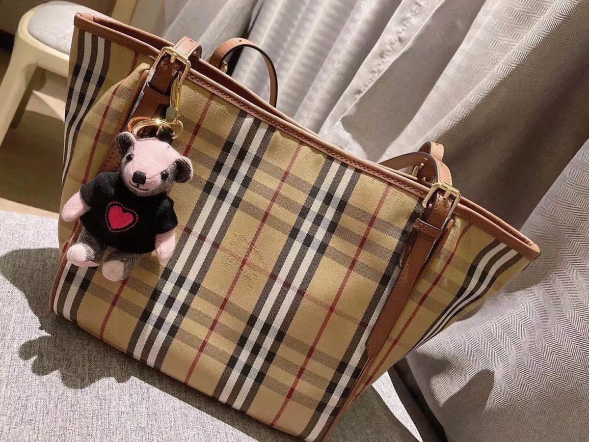 brown Burberry Check Canvas Tote Bag - Hình 6