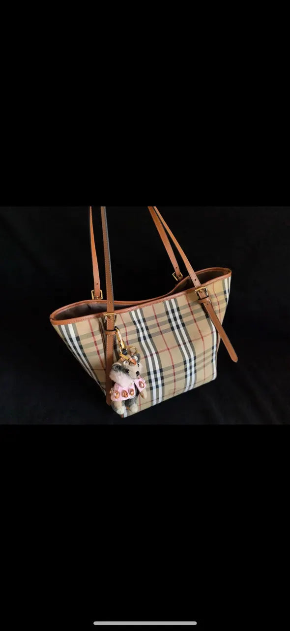 brown Burberry Check Canvas Tote Bag