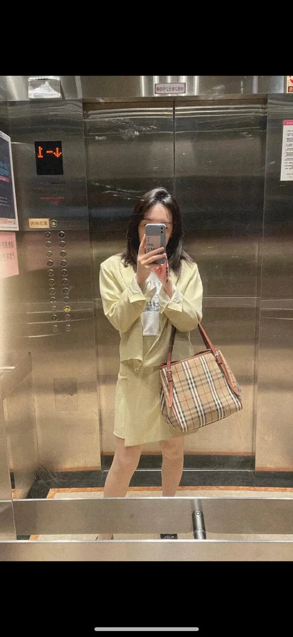 brown Burberry Check Canvas Tote Bag - Hình 5