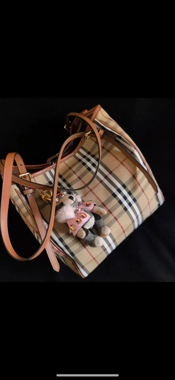 brown Burberry Check Canvas Tote Bag - Hình 2