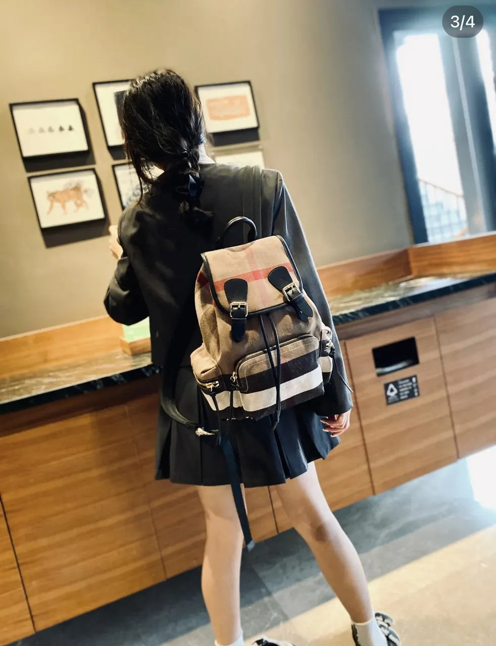 Burberry Beige Check Backpack - Hình 2