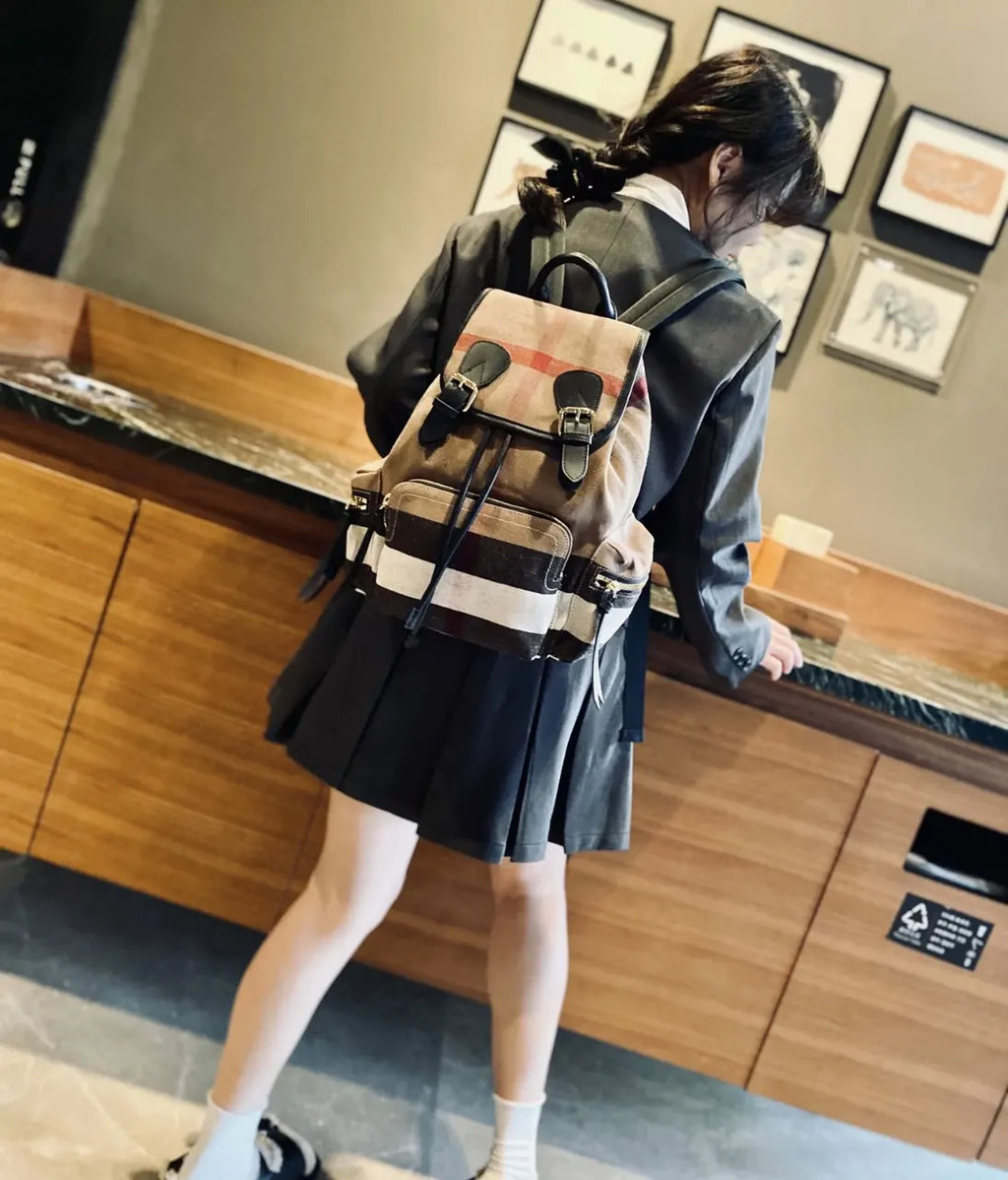 Burberry Beige Check Backpack - Hình 3