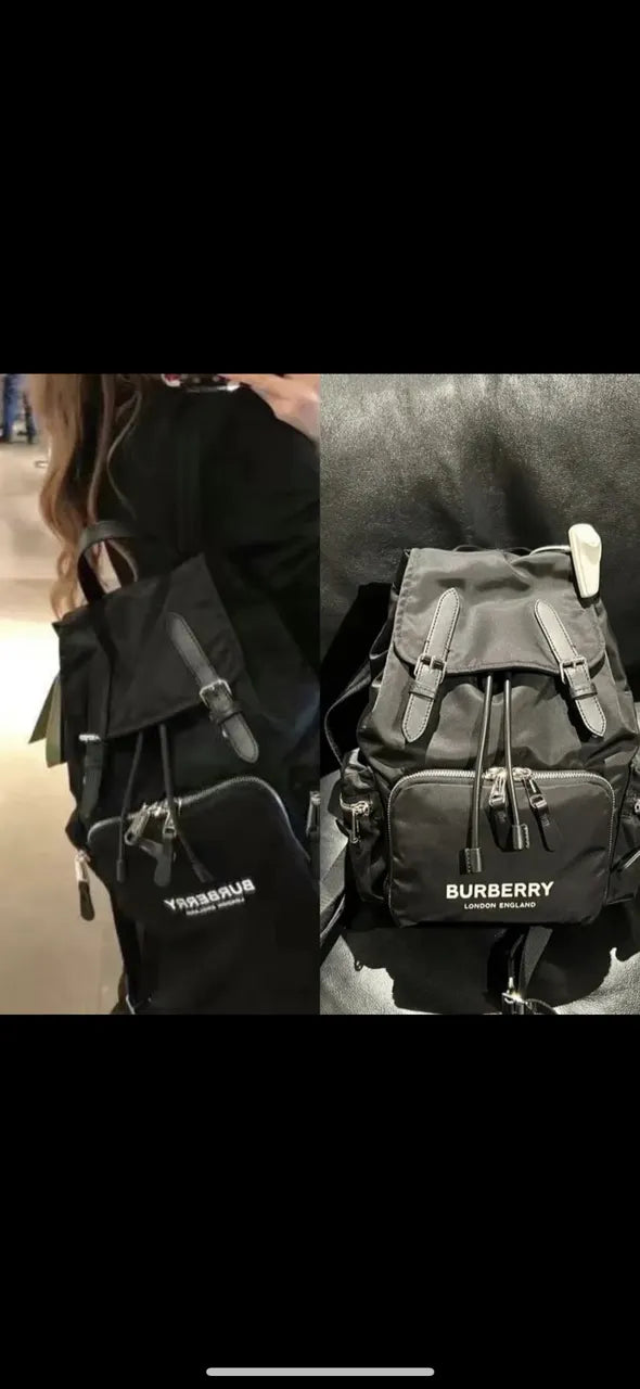 Burberry Black Nylon Backpack leather - Hình 7