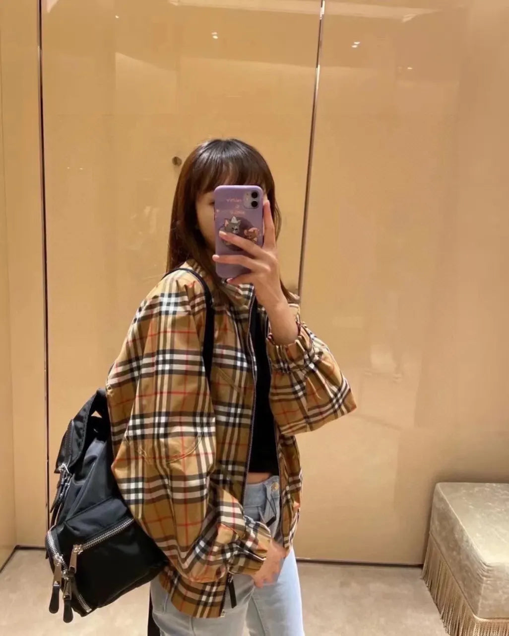 Burberry Black Nylon Backpack leather - Hình 2