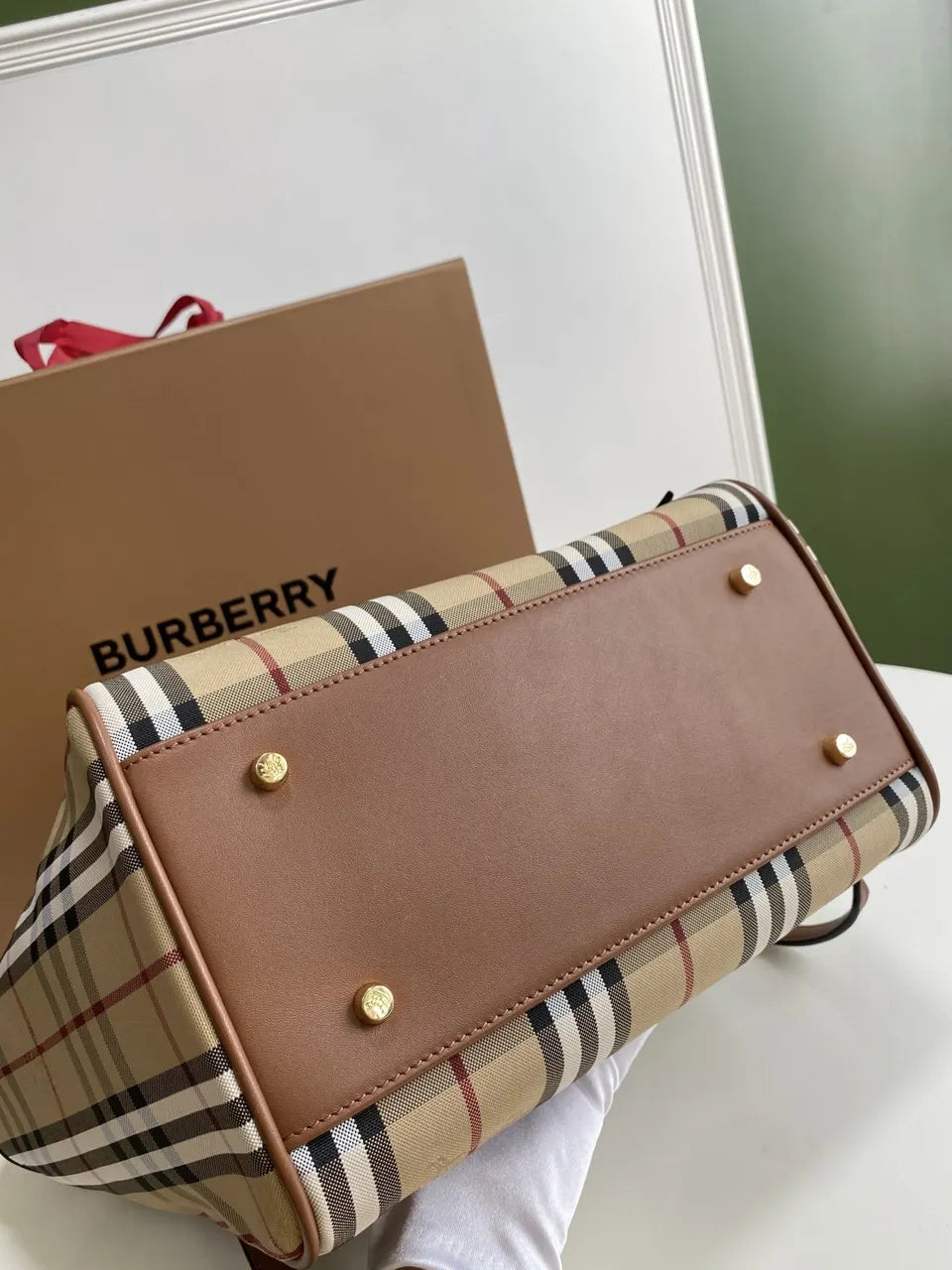 leather Burberry Check Tote Bag - Hình 8