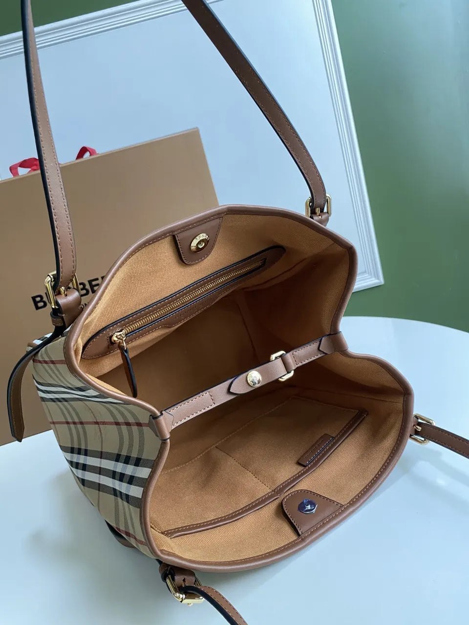 leather Burberry Check Tote Bag - Hình 5