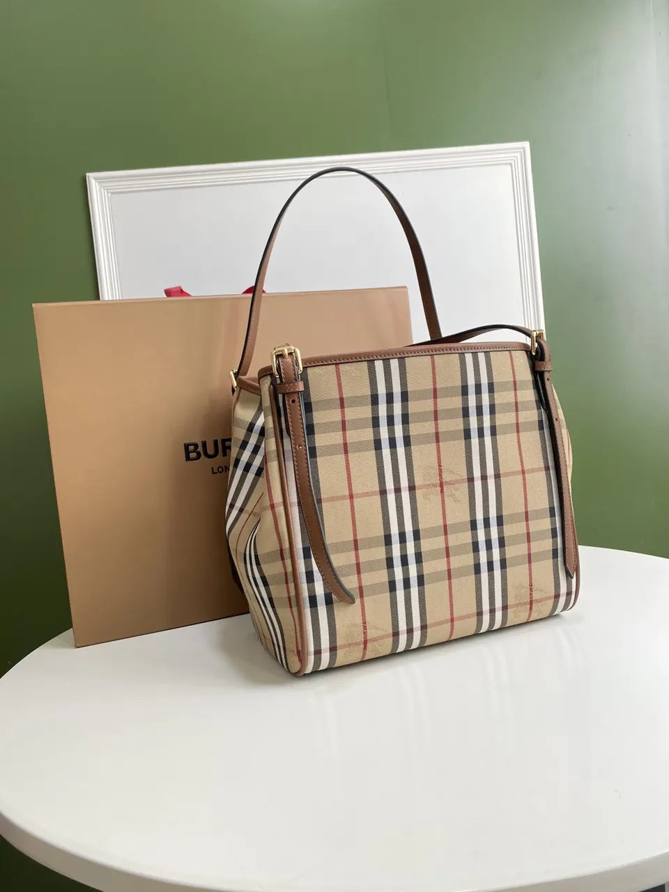 leather Burberry Check Tote Bag - Hình 3