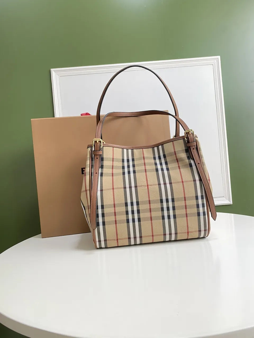 leather Burberry Check Tote Bag - Hình 2