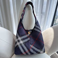Burberry Navy Check Knit Hobo Bag