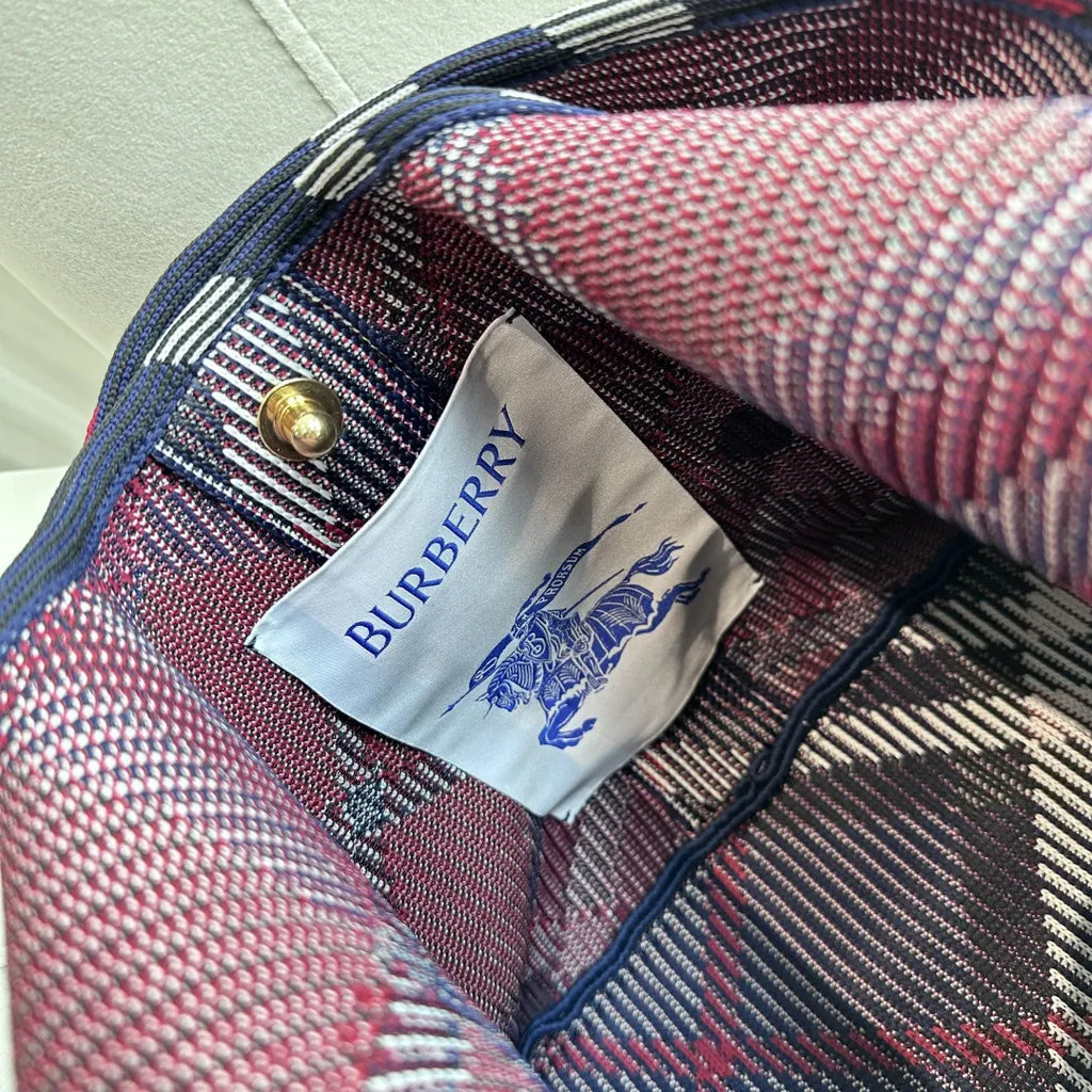 Burberry Navy Check Knit Hobo Bag - Hình 6