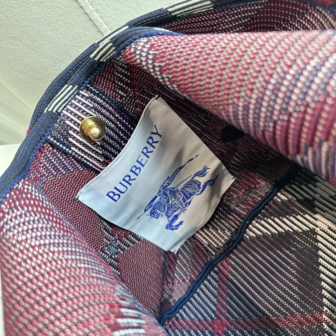 Burberry Navy Check Knit Hobo Bag - Hình 6