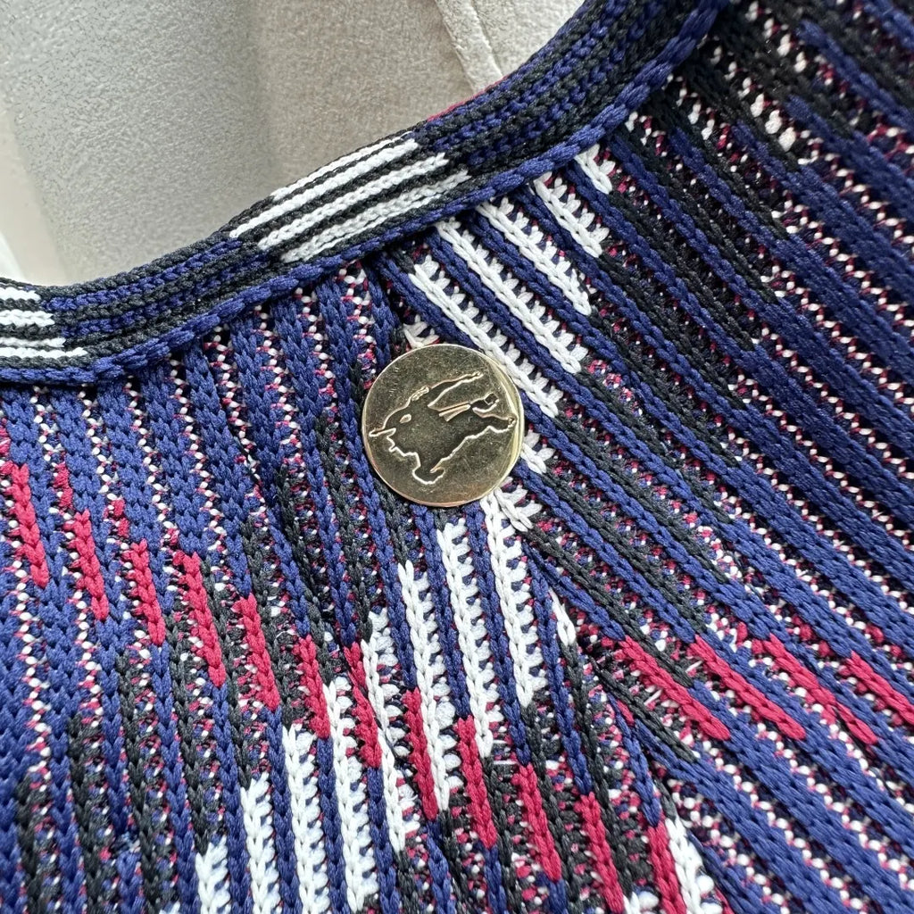 Burberry Navy Check Knit Hobo Bag - Hình 3