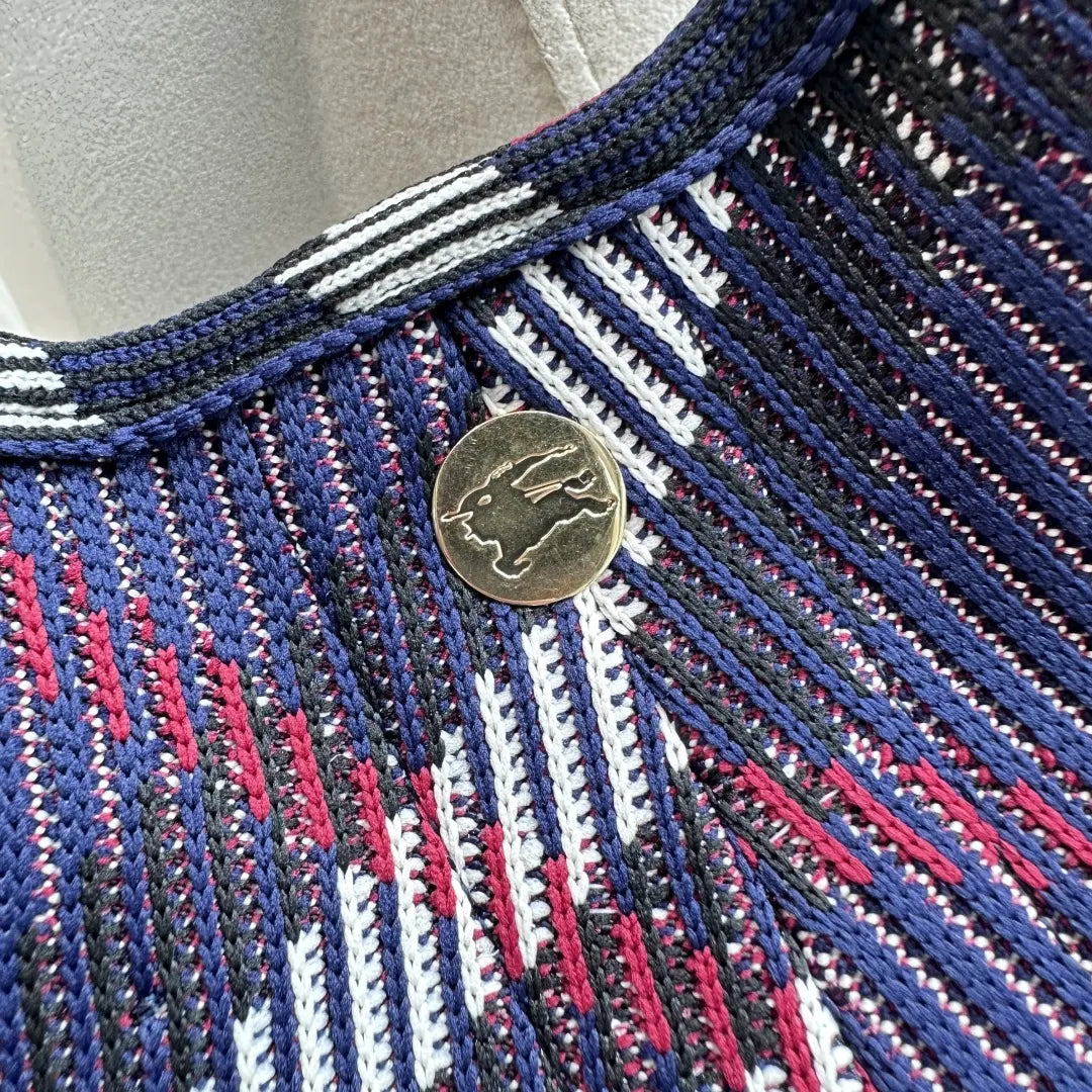 Burberry Navy Check Knit Hobo Bag - Hình 3