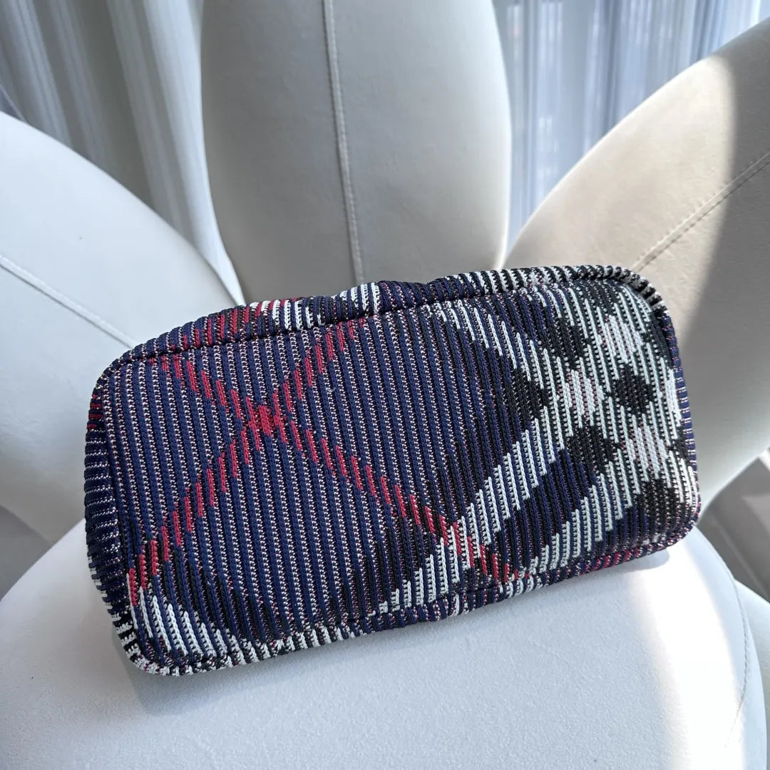 Burberry Navy Check Knit Hobo Bag - Hình 9