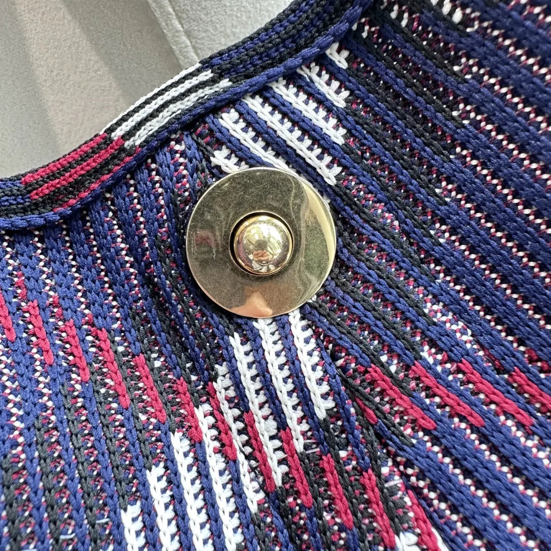 Burberry Navy Check Knit Hobo Bag - Hình 4