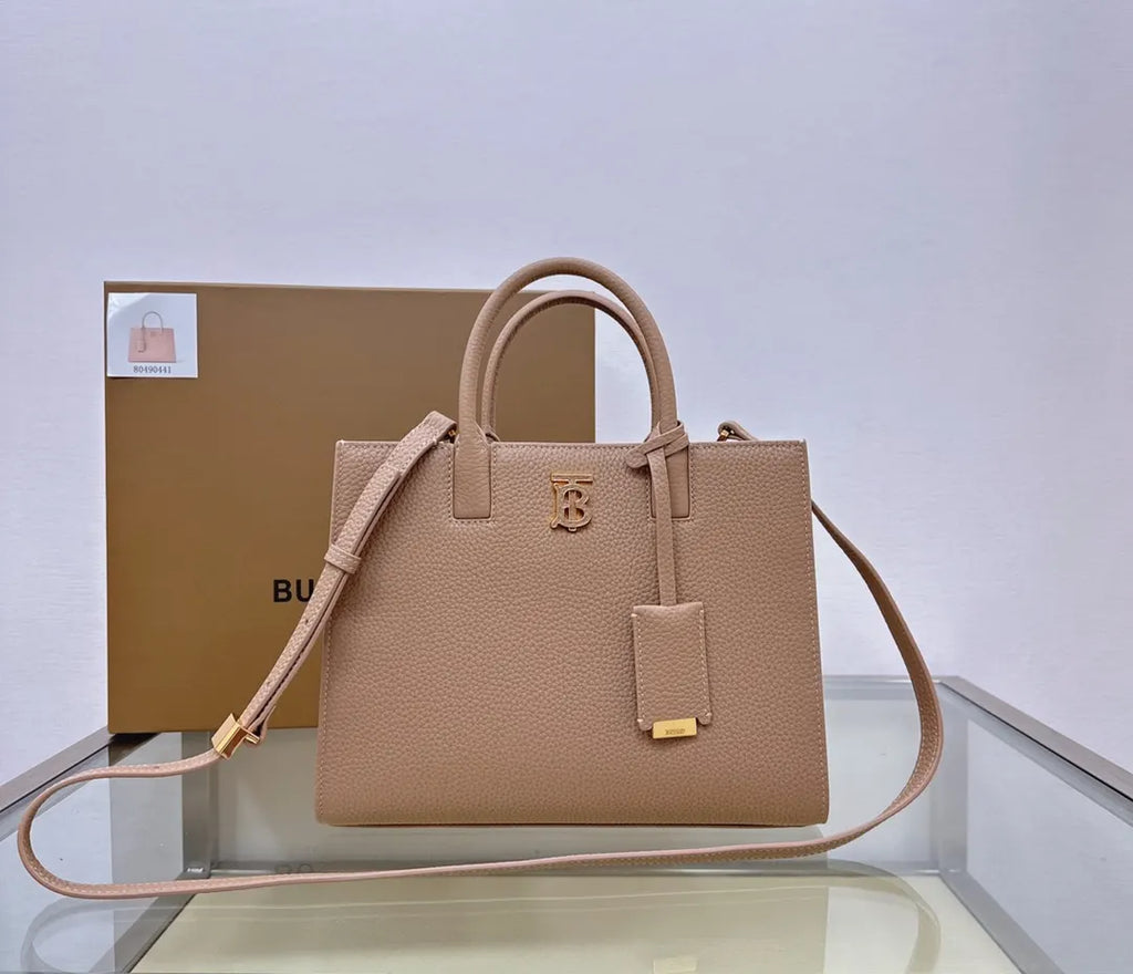 Burberry Taupe Leather Small Title Bag