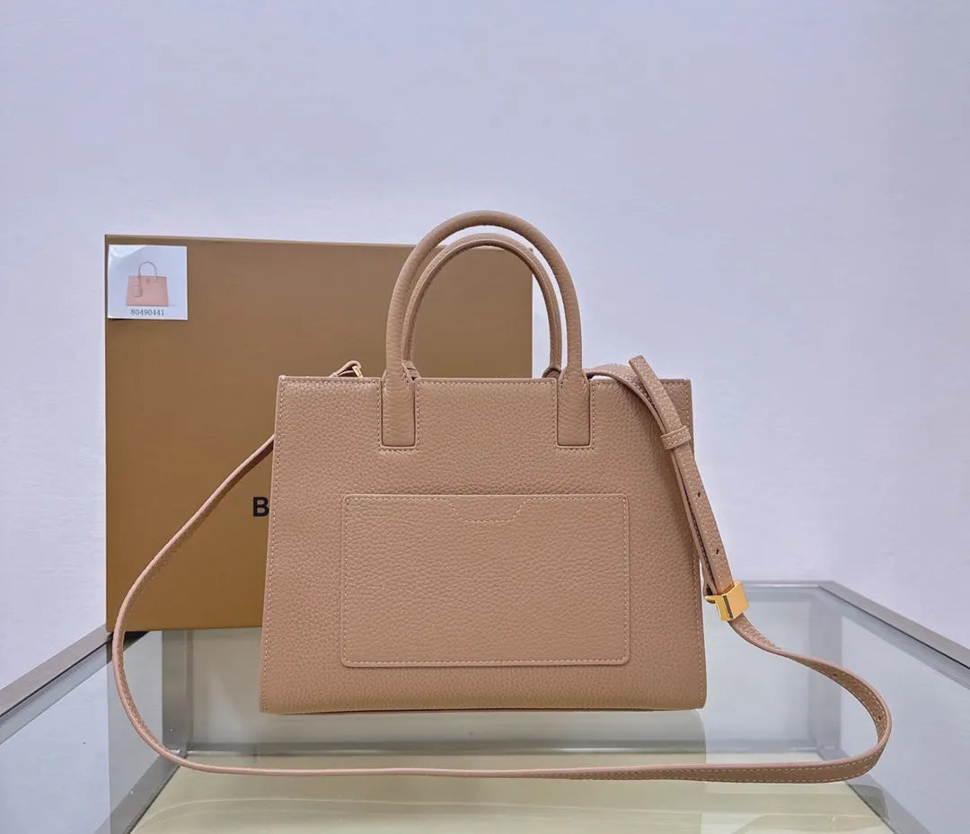 Burberry Taupe Leather Small Title Bag - Hình 3