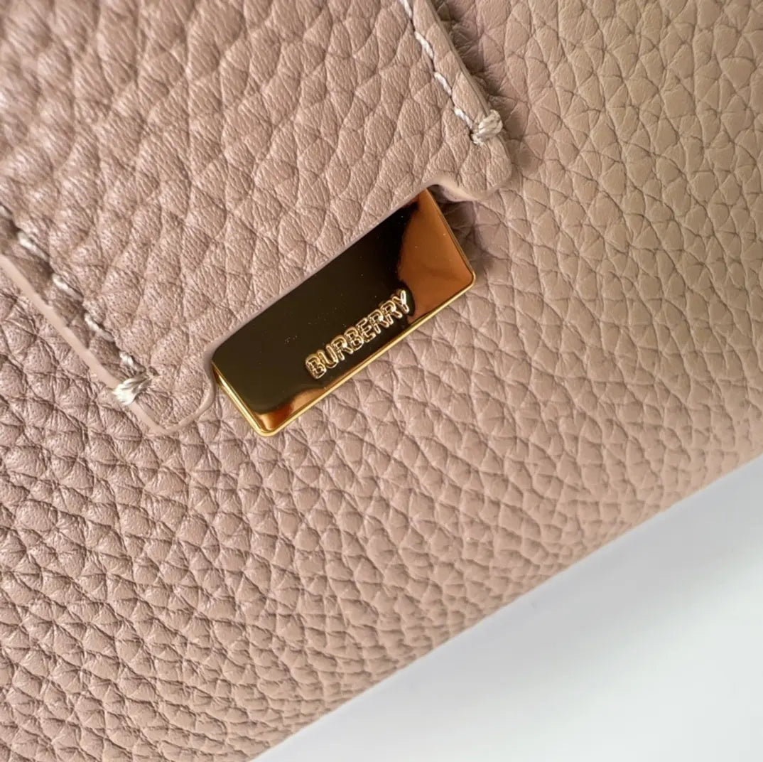 Burberry Taupe Leather Small Title Bag - Hình 9