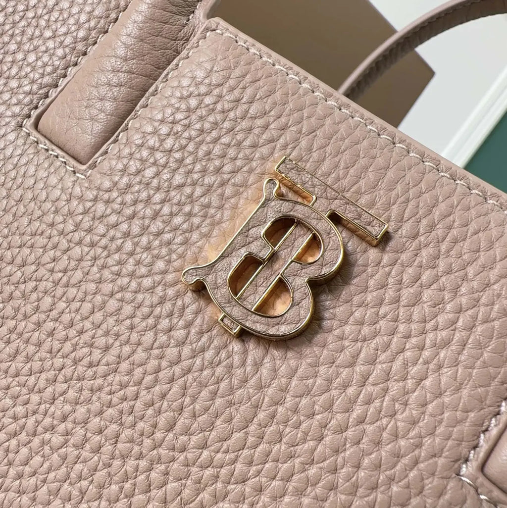 Burberry Taupe Leather Small Title Bag - Hình 5