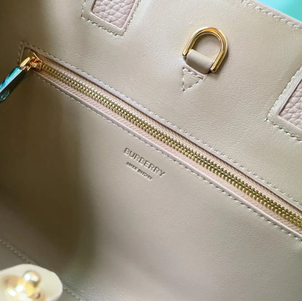 Burberry Taupe Leather Small Title Bag - Hình 8