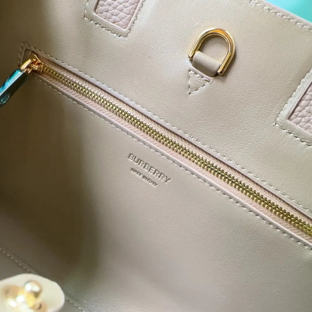 Burberry Taupe Leather Small Title Bag - Hình 8