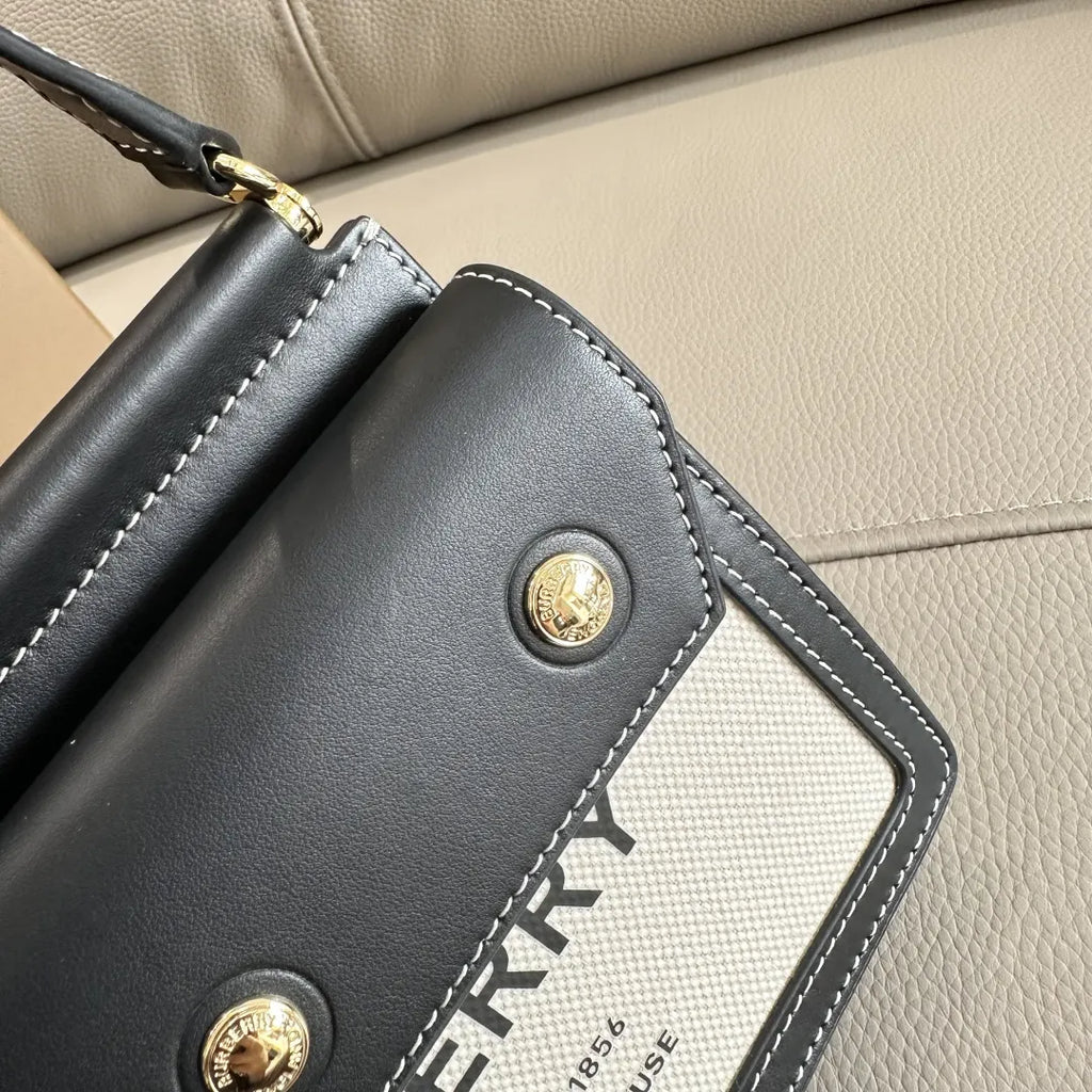 Burberry Black Leather & Canvas Pocket Bag - Hình 4