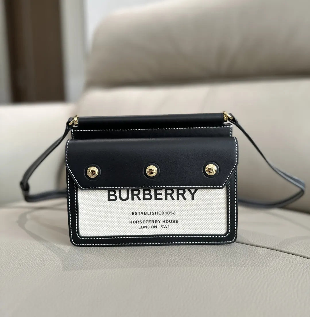 Burberry Black Leather & Canvas Pocket Bag