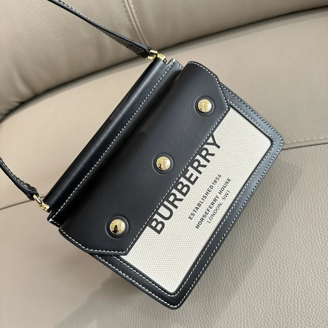 Burberry Black Leather & Canvas Pocket Bag - Hình 3