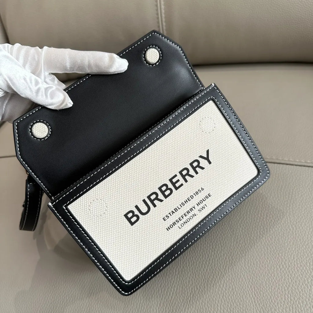 Burberry Black Leather & Canvas Pocket Bag - Hình 9