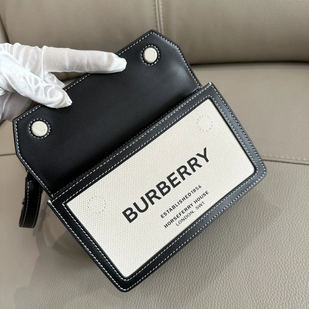 Burberry Black Leather & Canvas Pocket Bag - Hình 9