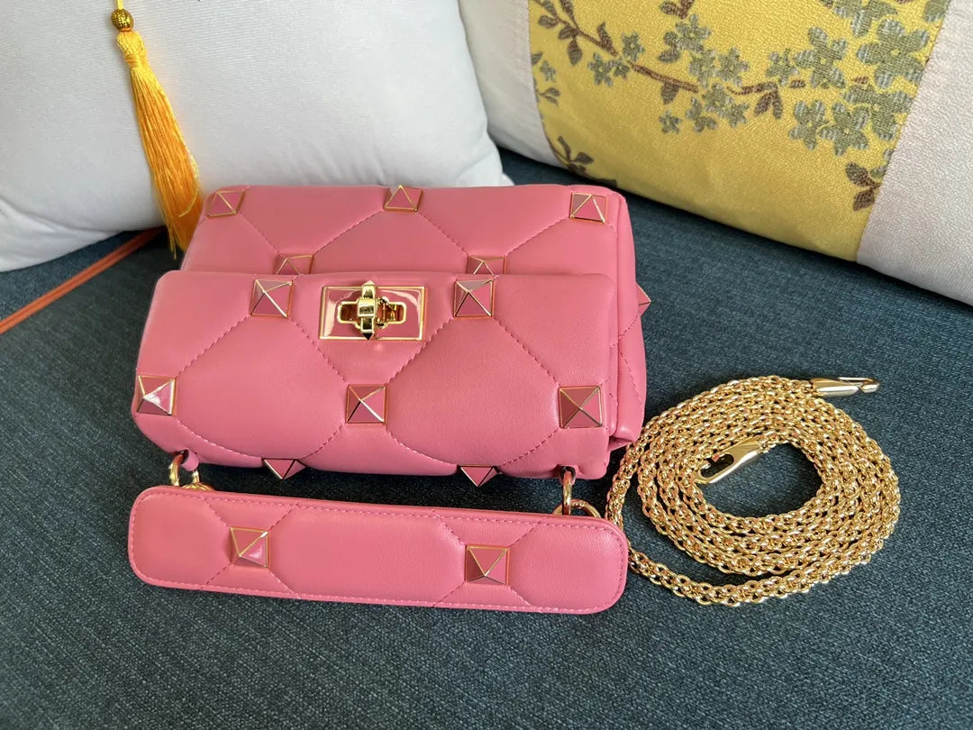 Valentino Pink Stud Chain Bag - Hình 2