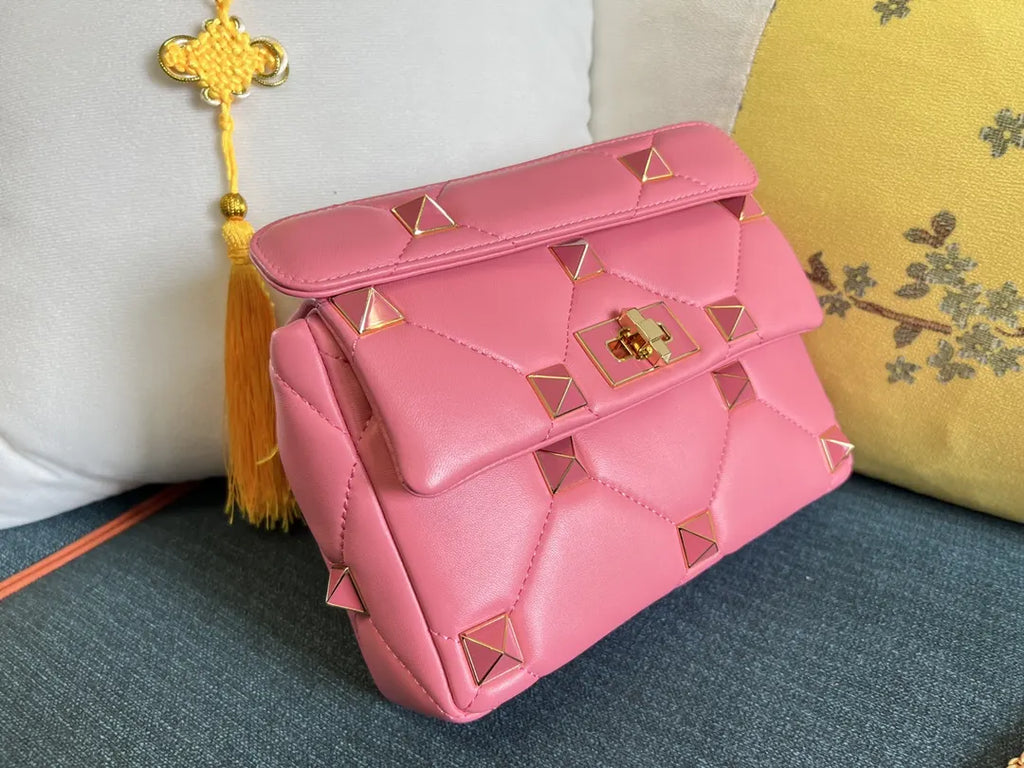 Valentino Pink Stud Chain Bag - Hình 3