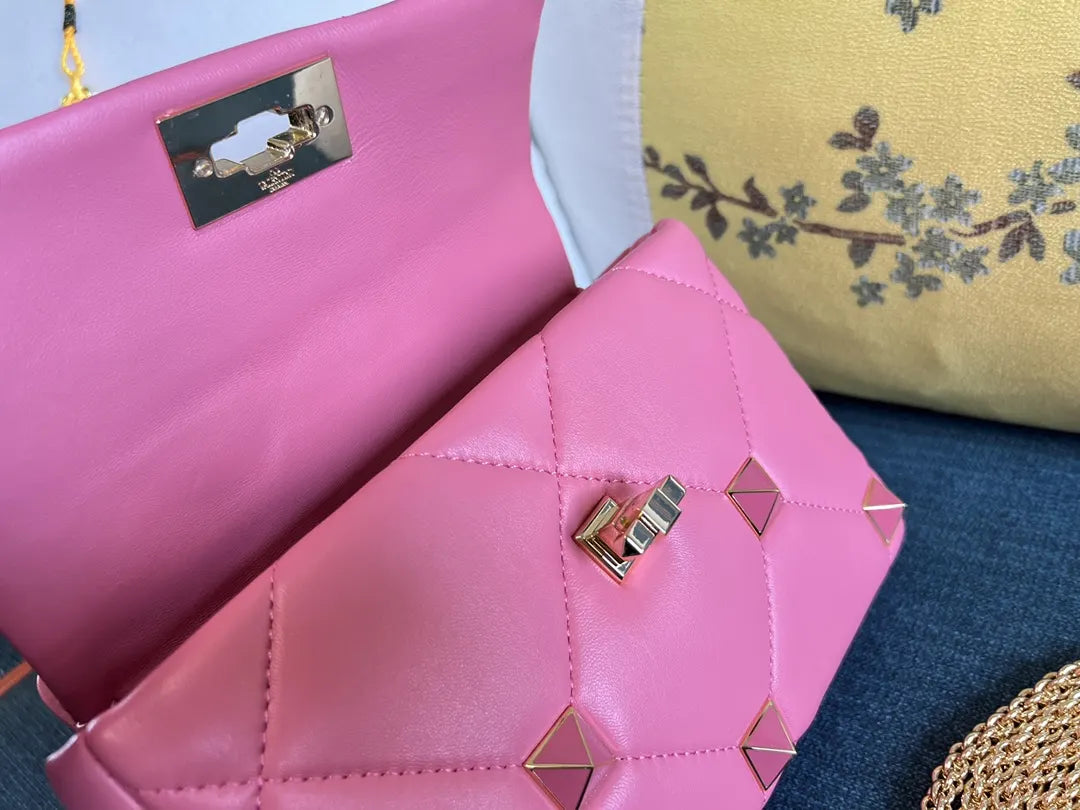Valentino Pink Stud Chain Bag - Hình 7