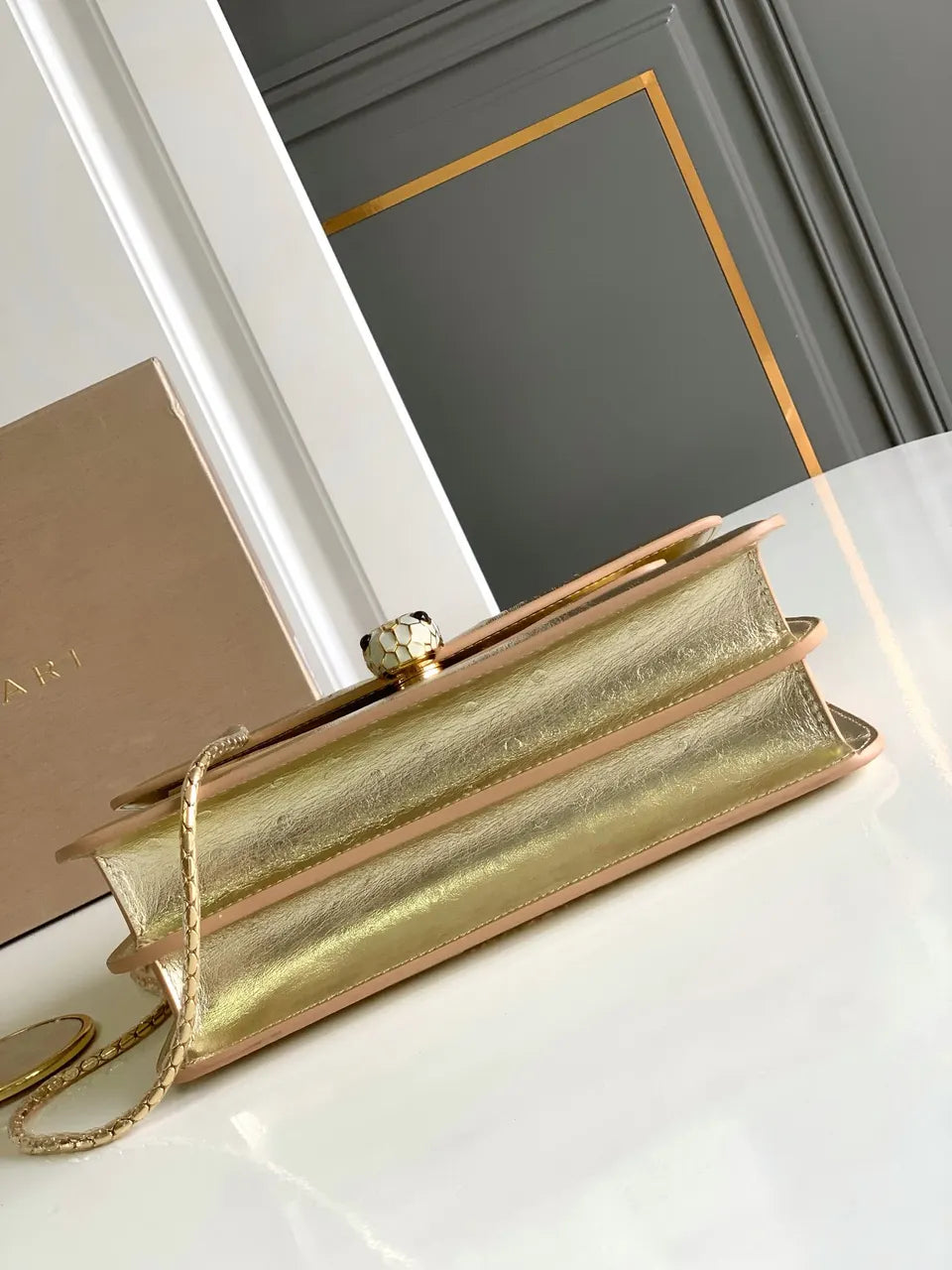 serpenti Bvlgari Gold Ostrich Bag - Hình 3