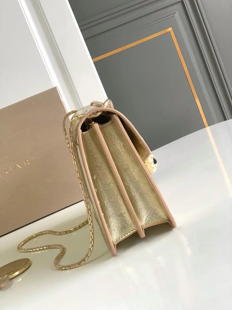 serpenti Bvlgari Gold Ostrich Bag - Hình 2