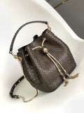 black Bvlgari Gold Studded Bucket Bag