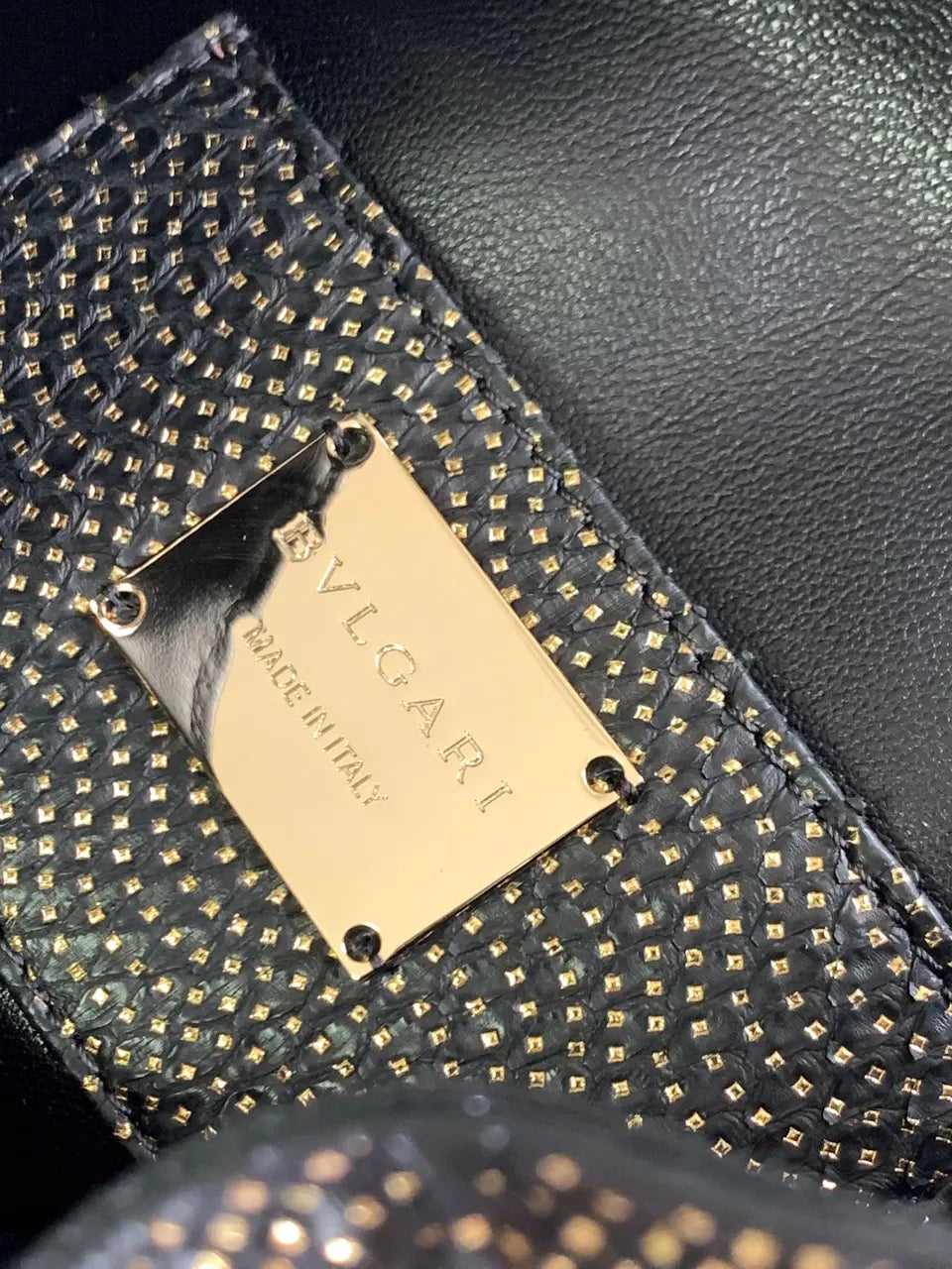 black Bvlgari Gold Studded Bucket Bag - Hình 9