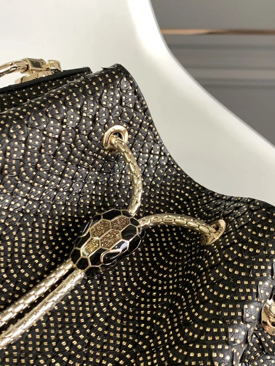 black Bvlgari Gold Studded Bucket Bag - Hình 4