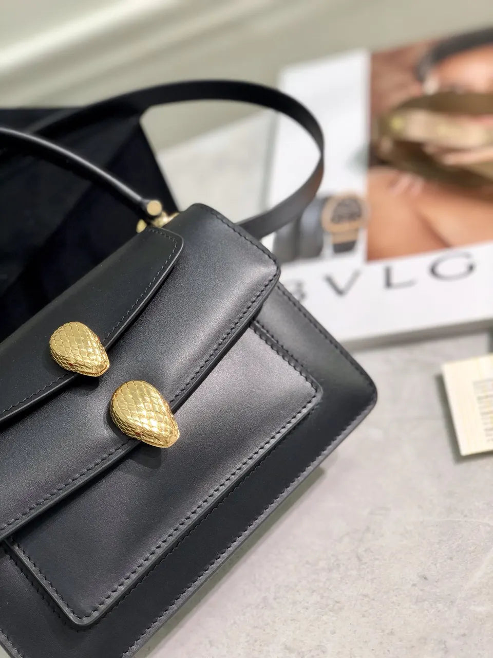 Bvlgari Black Leather Flap Bag - Hình 3