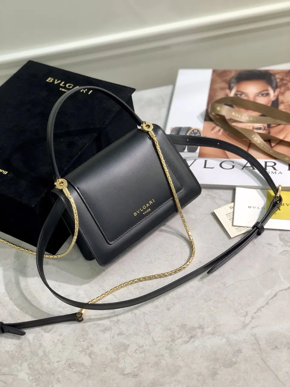 Bvlgari Black Leather Flap Bag - Hình 7
