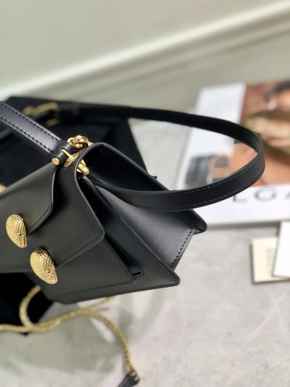 Bvlgari Black Leather Flap Bag - Hình 4