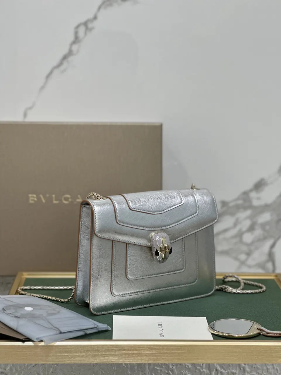 Bulgari Silver Chain Bag - Hình 3