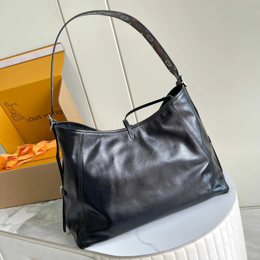 LV Black Leather Hobo Bag monogram - Hình 2
