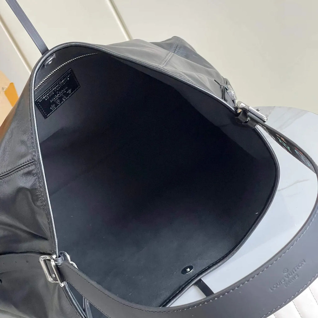 LV Black Leather Hobo Bag monogram - Hình 8
