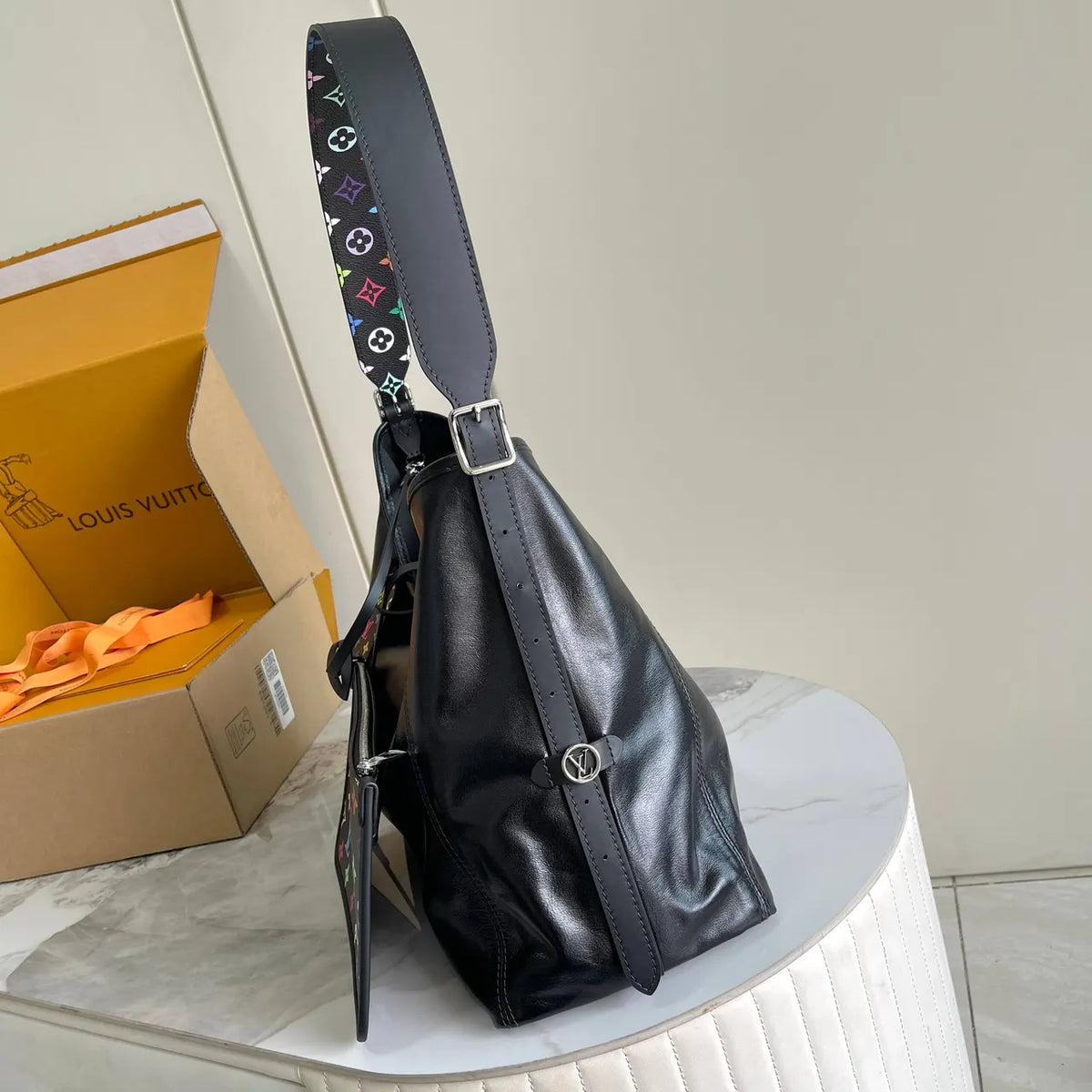 LV Black Leather Hobo Bag monogram